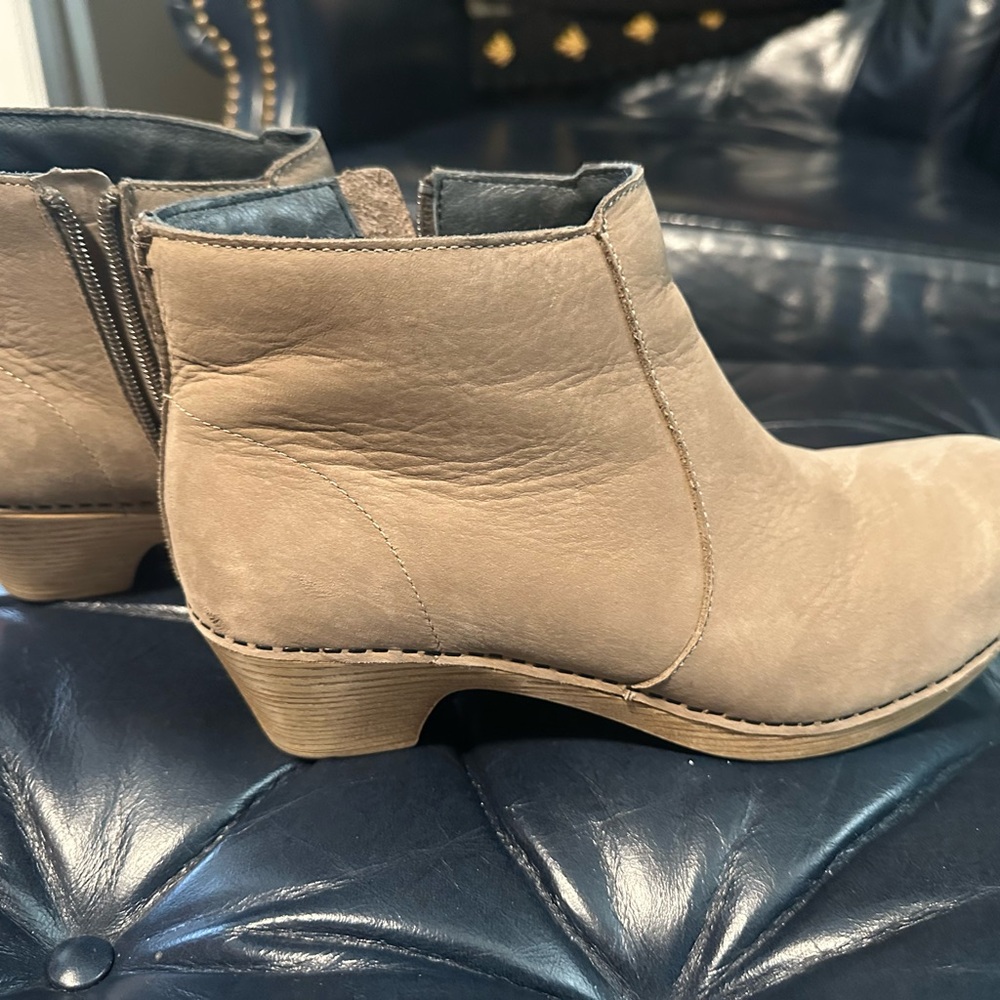 Dansko Taupe Ankle Booties Suede-Look Side Zip - Picture 2 of 4